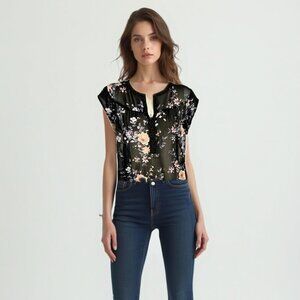 DR2 Floral Black Sheer Women's Top M